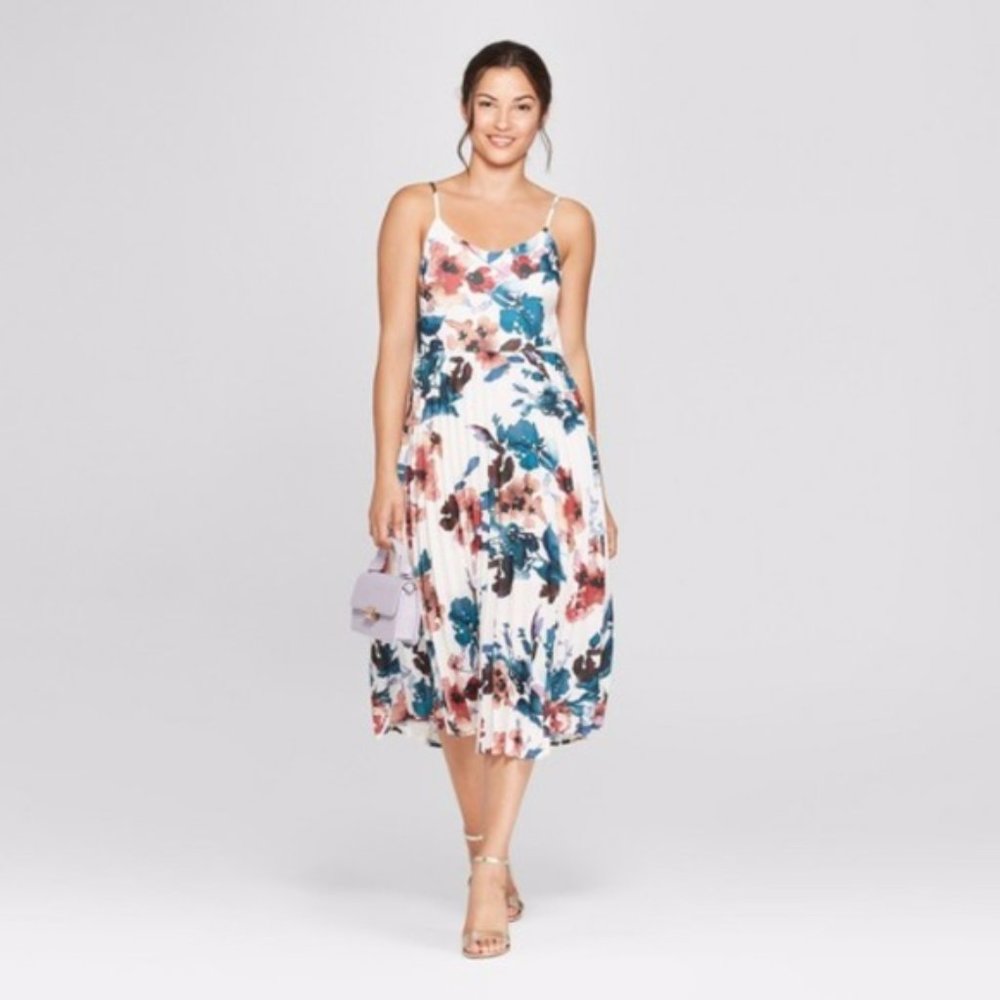 Women's Floral Print Sleeveless Pleated Slip Dress